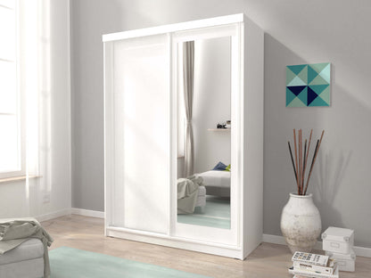 Nord 150cm 2 Door Sliding Wardrobe with 1 Mirrored Door - White